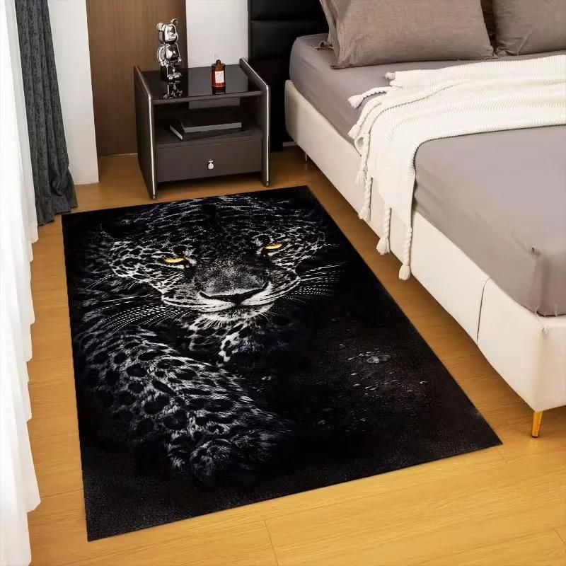 Living Room Rug Black Leopard Print Living Room Decorative Rug Wild Animal Themed Rug Rectangular Printed Rugs Ins