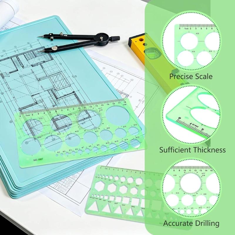 4Pcs Geometric Drawing Templates Ruler Light Weight Portable Circlular Oval Templates for Engineering Drawing Sketching