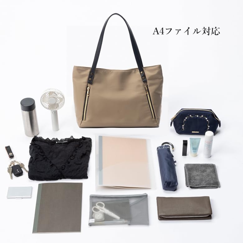 Tote Bag for A4 Shoulder Brand [Kagonomori] Women, Business, Commuting, Size, Bag, Lightweight, Water-repellent, Nylon, Large, Name, 502-12 [Gray]