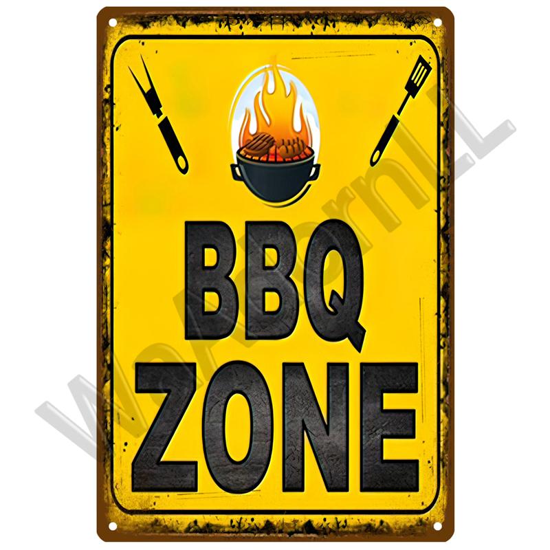 BBQ Zone Metal Sign Vintage Tin Sign Dad`s BBQ Yard Outdoor Party Decoration Plate Retro Barbecue Rules Slogan Decor Accessories