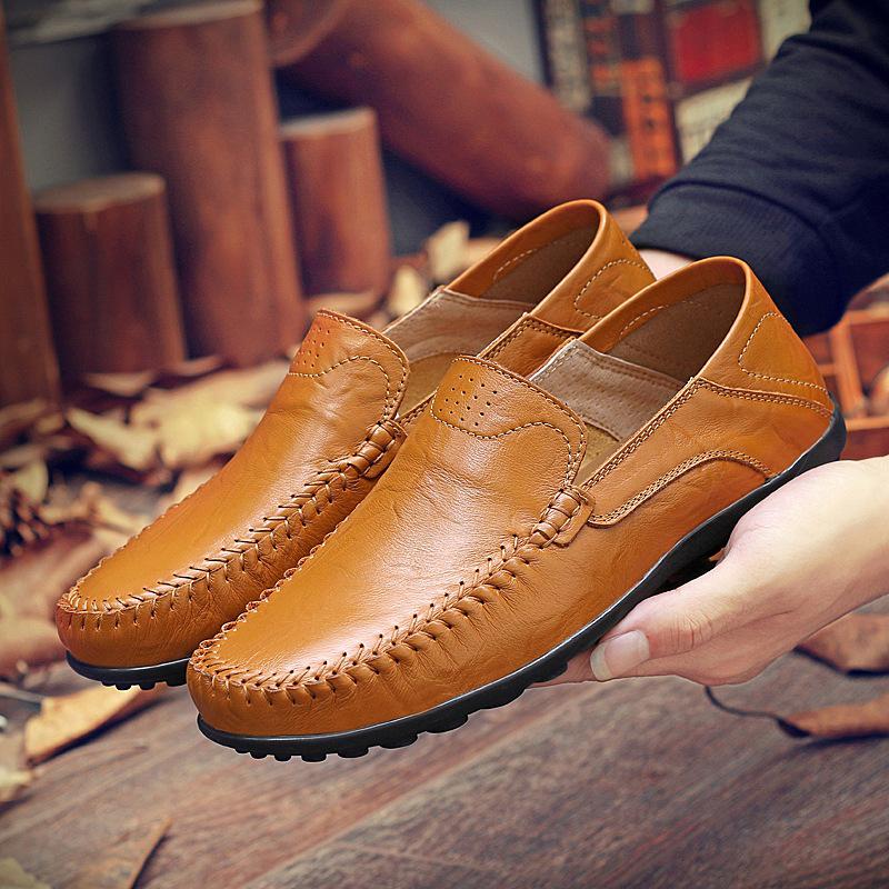 20138 Doudou Men's Leather Shoes Flat-soled Large-size Casual Shoes Men's Fashion Outdoor Business Casual Cowhide Men's Shoes