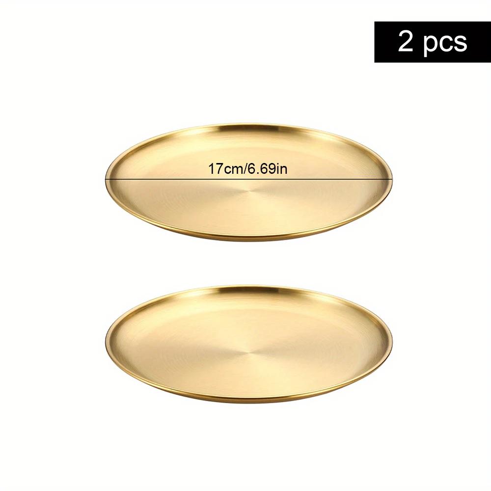 2Pcs Stainless Steel Round Plate Bone Spitting Dish Shallow Tray Metal Camping Plate Dining Disc BBQ Picnic Dishes Cookware