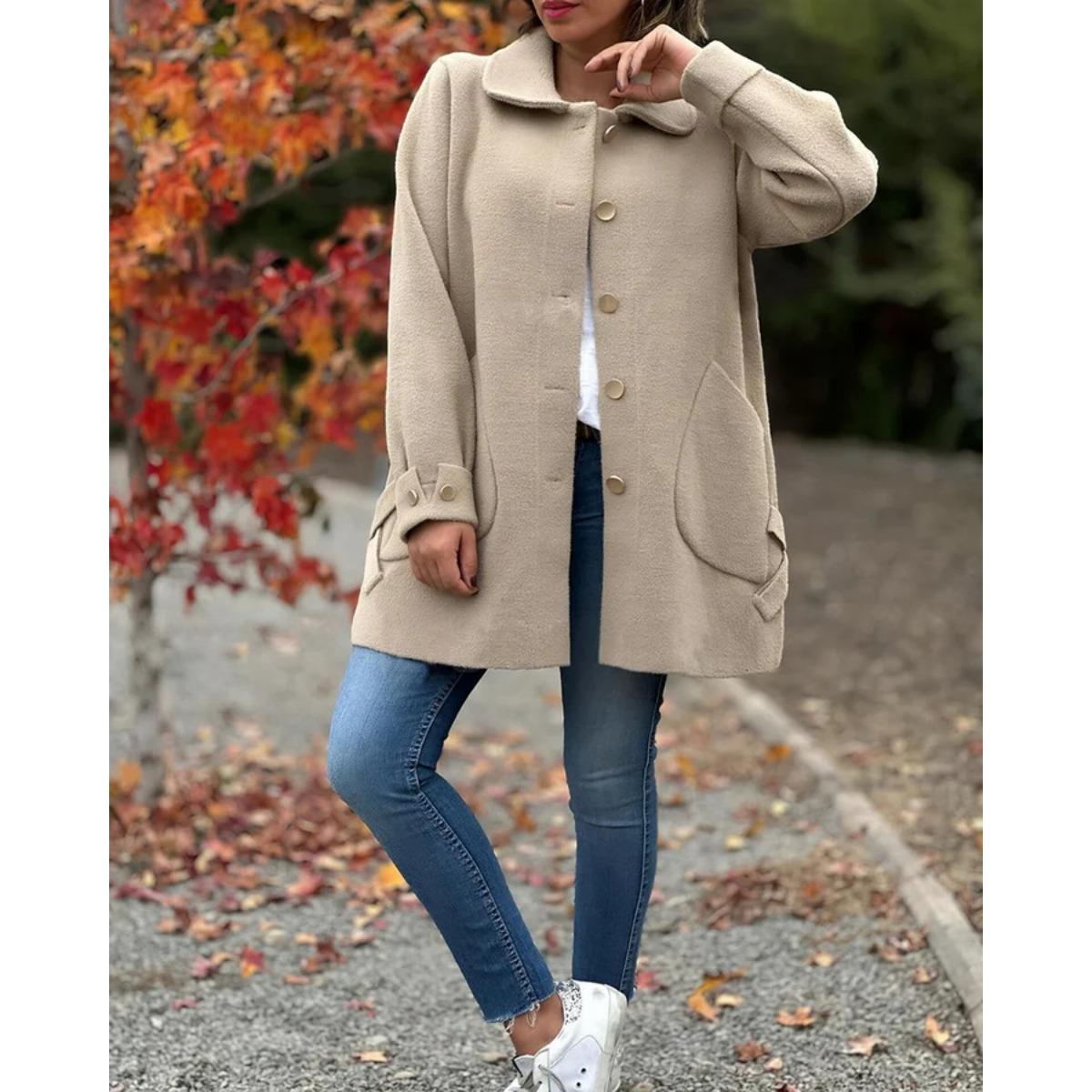 

2025 Autumn Winter New Women s Lapel Solid Color Casual Bowknot Wool Blend Coat S