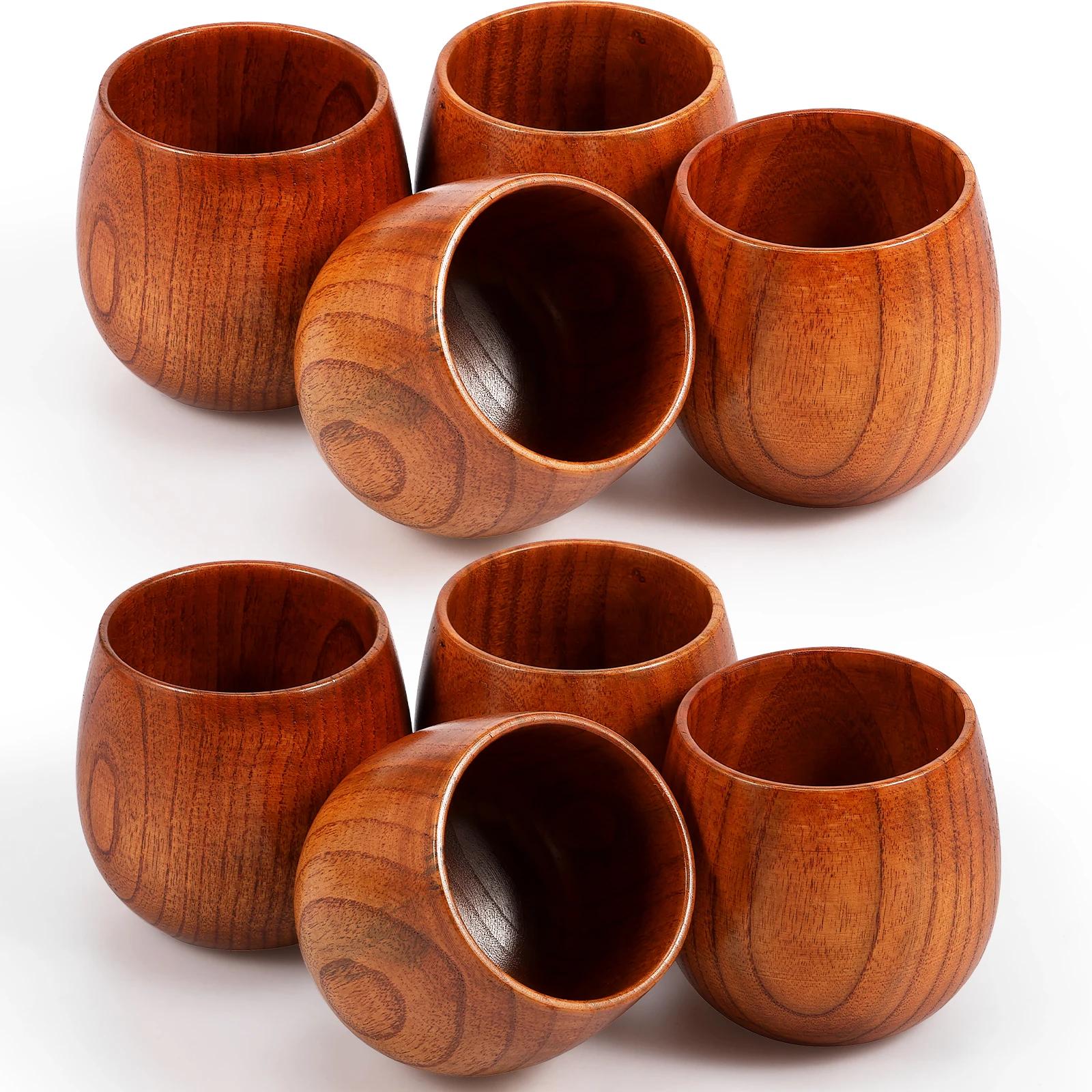

8Pcs Wooden Cups Drinking Cup Handmade Jujube Cups Beer Coffee Milk Tea Mug Handmade Natural Kitchen Bar Drinkware Cup About 240 ml