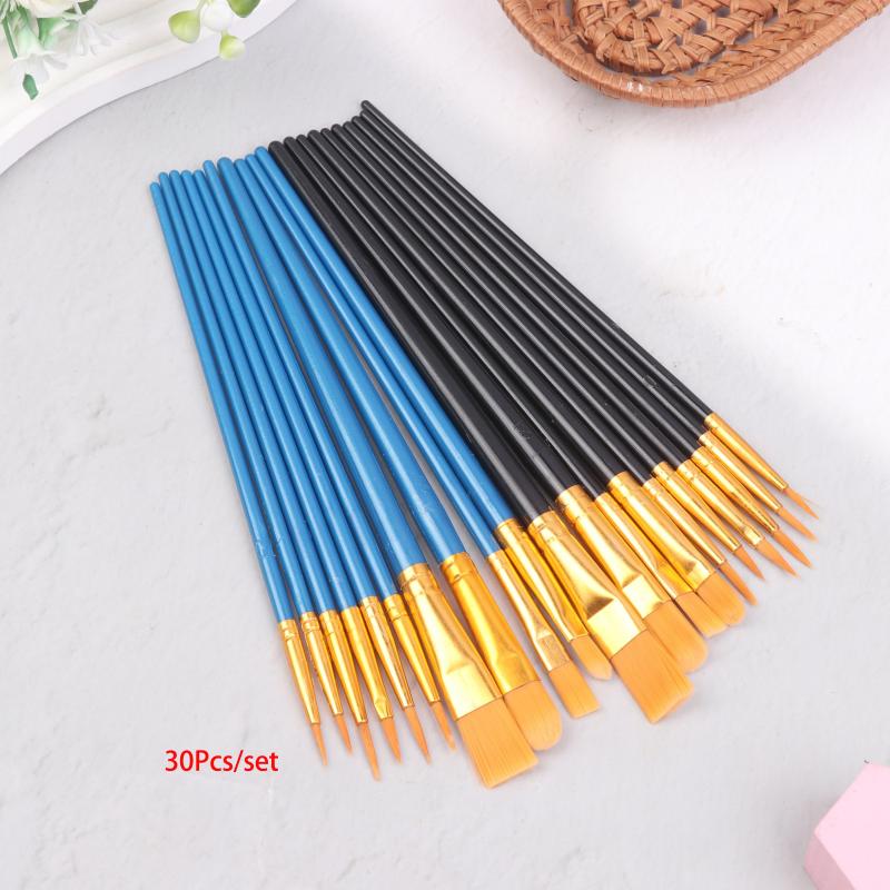 New New 30Pcs Painting Brushes Set Art Round Flat Hair Nylon Hair Paint Brush Pen For Oil Acrylic Watercolor School Art Supplies