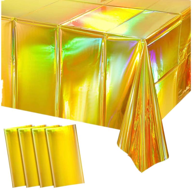 Hot Pink Iridescence Plastic Tablecloth Shiny Foil Metallic Laser Rainbow Rectangle Table Cover for Birthday Wedding Party Decor 5
