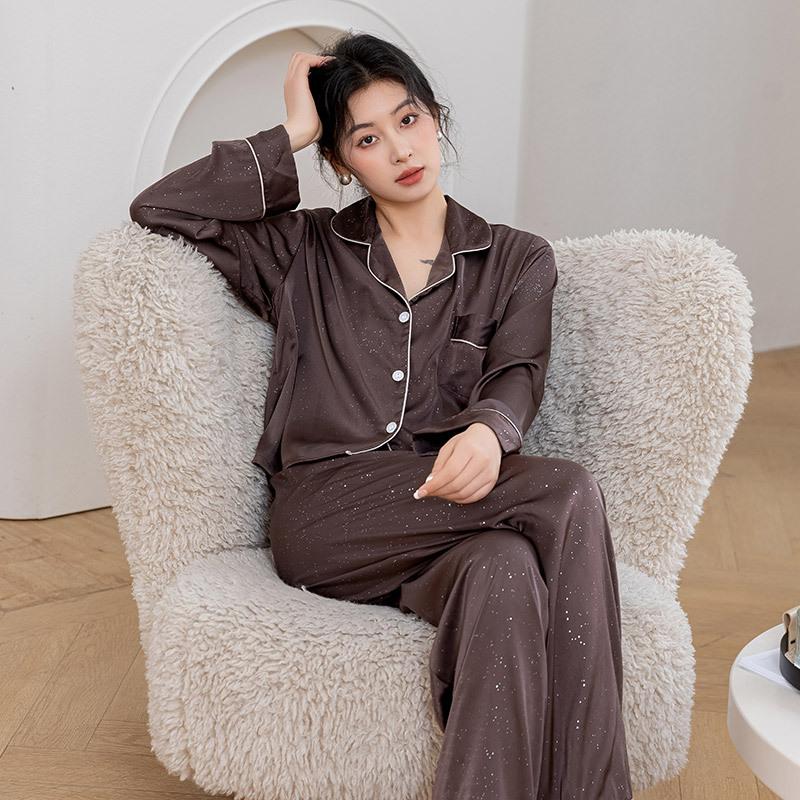 

Синяя полосатая пижама с длинным рукавом, комплект из двух предметов, весенне-осенняя повседневная домашняя одежда, женская свободная пижама с лацканами, домашняя одежда XL