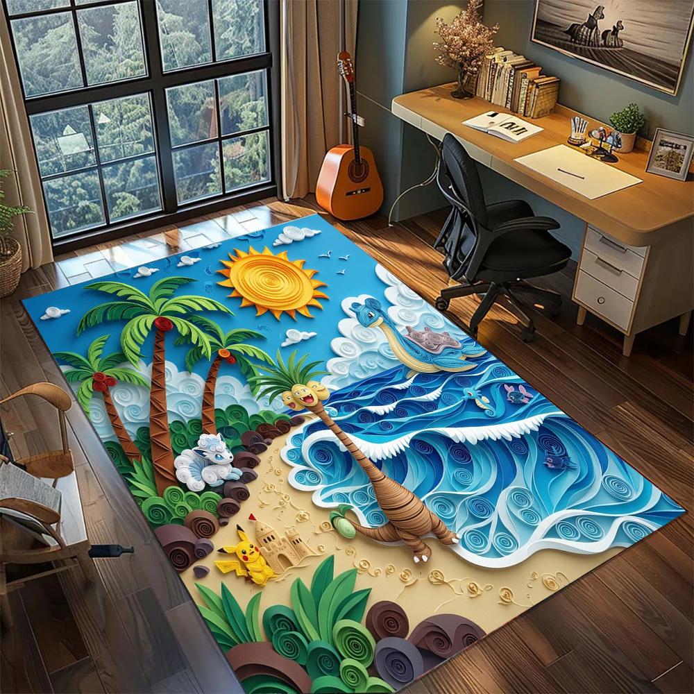 Pokemon Pikachu Gamer Room Rug Carpet Large Area Non Slip Washable Floor Mat Bedroom Home Decor.-TING