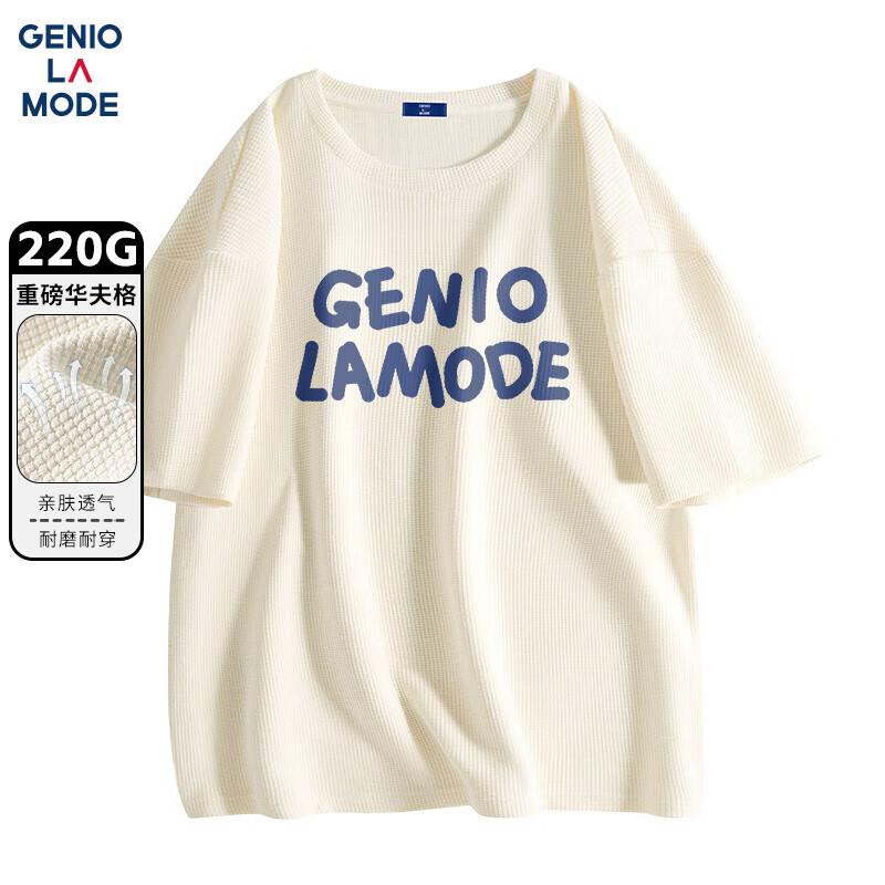 GENIOLAMODE Men s Heavyweight Waffle Knit Letter Print Short Sleeve T-Shirt M