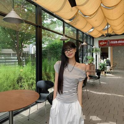Women Spring Summer Off Shoulder Striped Sleeveless T-shirt O-Neck Slant Shoulder Blouses Pullover Top S-XXL