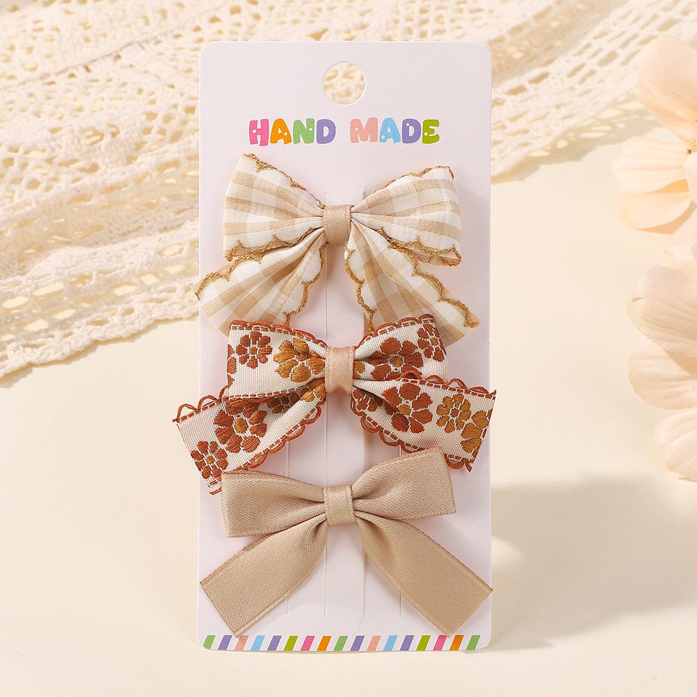 Children'S Bow Hairpin Set, Embroidered Handmade Full Package, Duck Bill Clip, Hair Accessories, Headdress 5205.