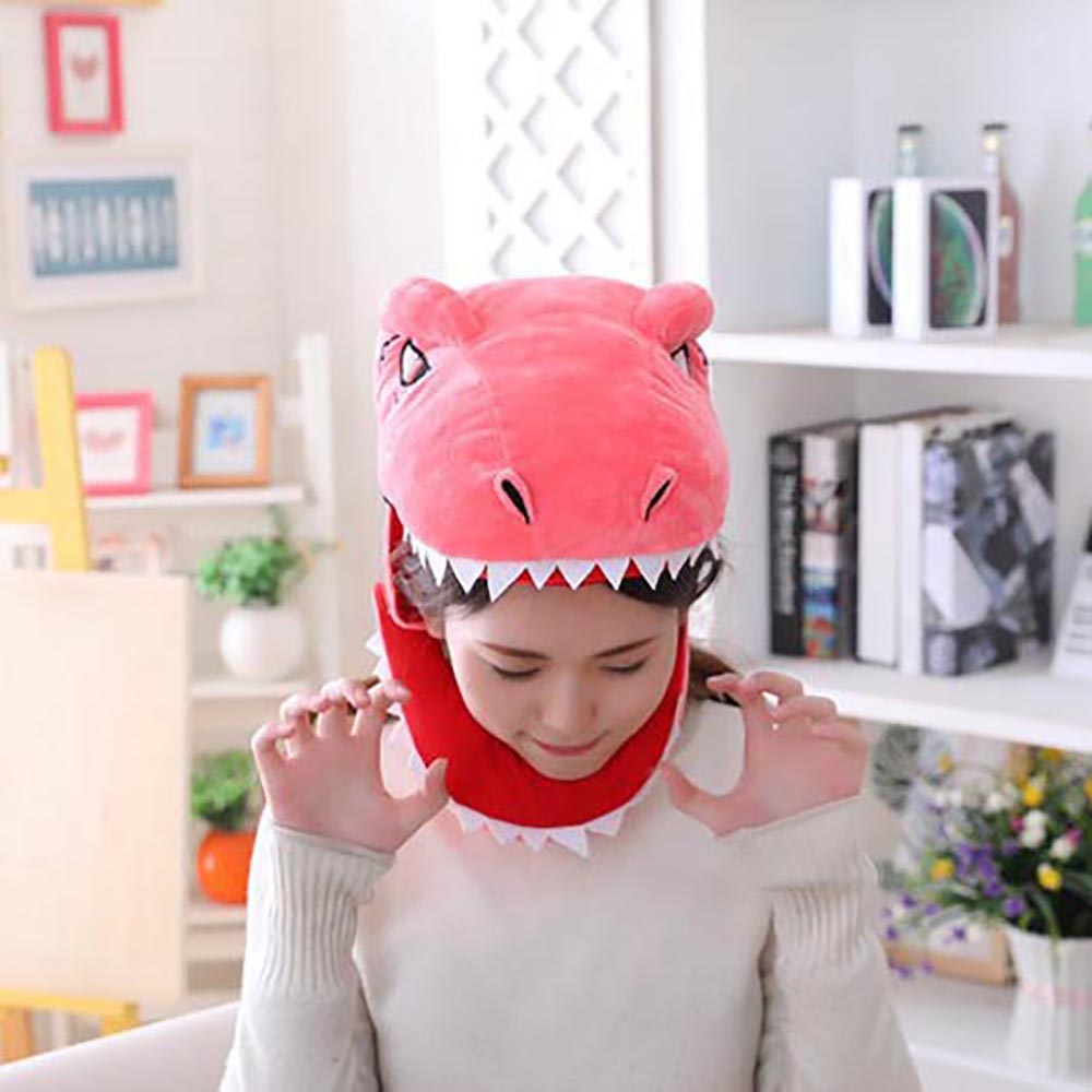 PP Cotton Doll Plush Dinosaur Hat Green Plush Shark Hat Headgear Dinosaur  Christmas Gift