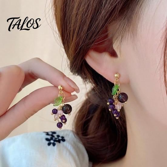 Summer Aesthetic Jewelry 1 Pair Grape Earring for Women, Cute Fruit Dangle Drop Earrings, Unique Shaped Earrings 3D Purple Gifts Party Everyday