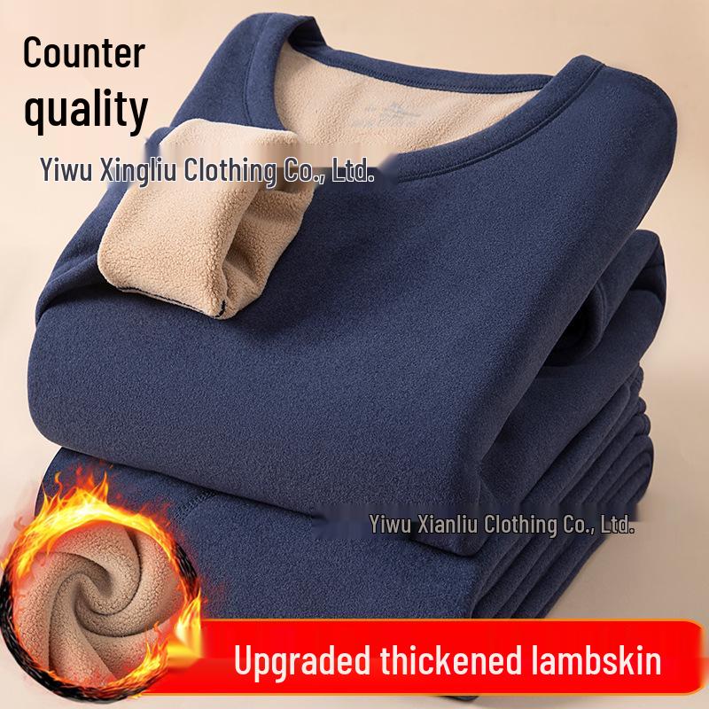 "Thick Camel Hair Thermal Underwear: Unisex Half-High Collar Suit with Plus Velvet for Winter"