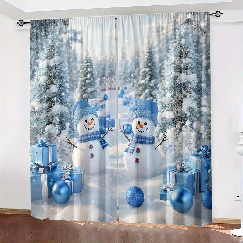 2 Stück Weihnachtsmann-Druckvorhänge, Geeignet für Schlafzimmer, Wohnzimmer, Küchendekoration, Heimdekoration, Fensterdekoration