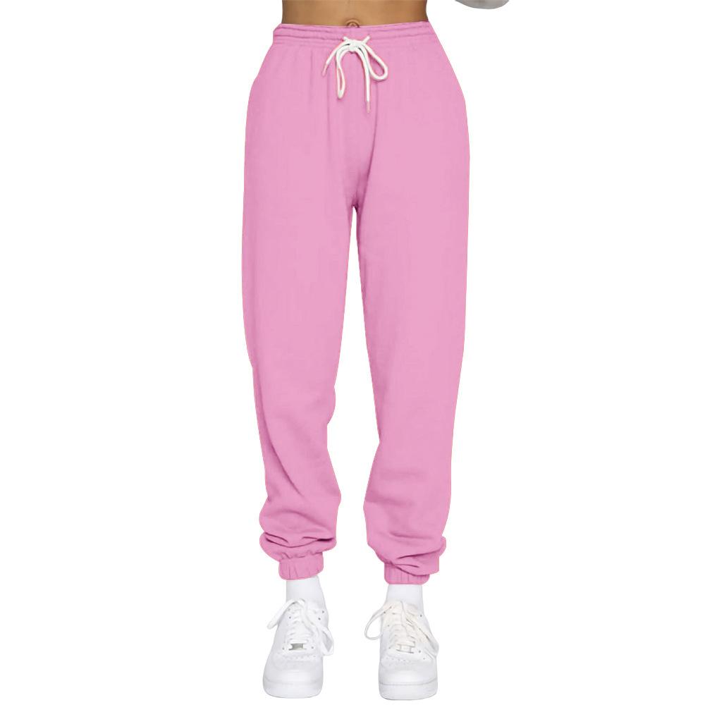 Pantalones de felpa para mujer, pantalones informales de invierno con cordón para mujer, Color sólido, pantalones elásticos deportivos de ocio, pantalones Haren