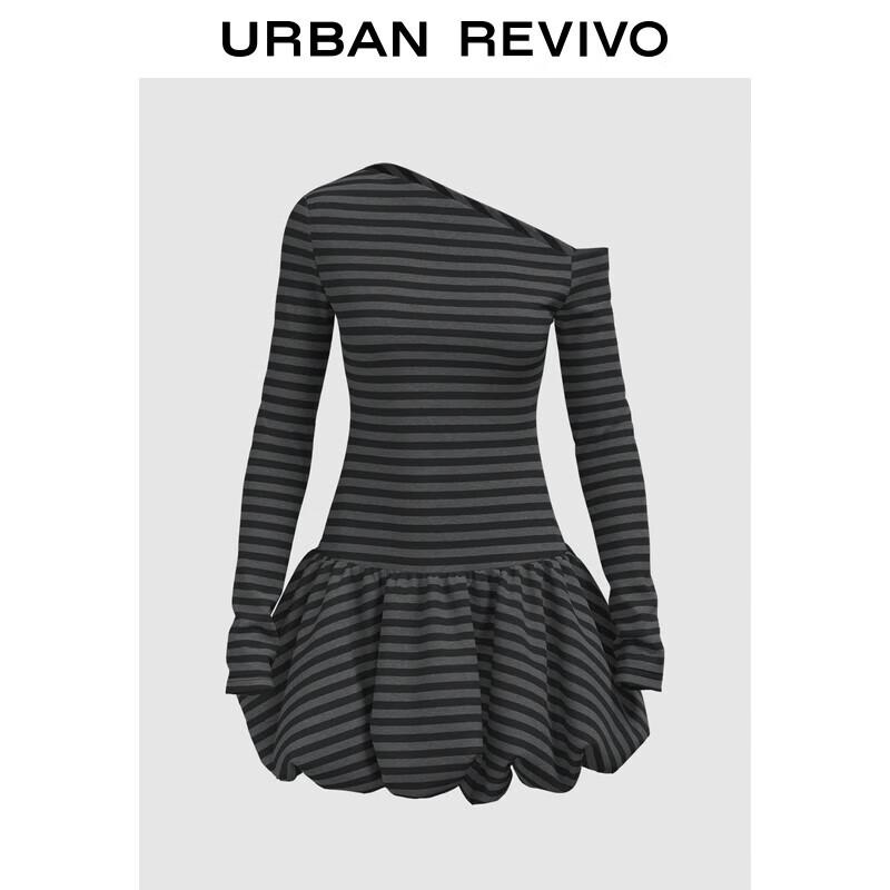 

UR 2025 Autumn Women s Asymmetric Striped Mini Dress XL
