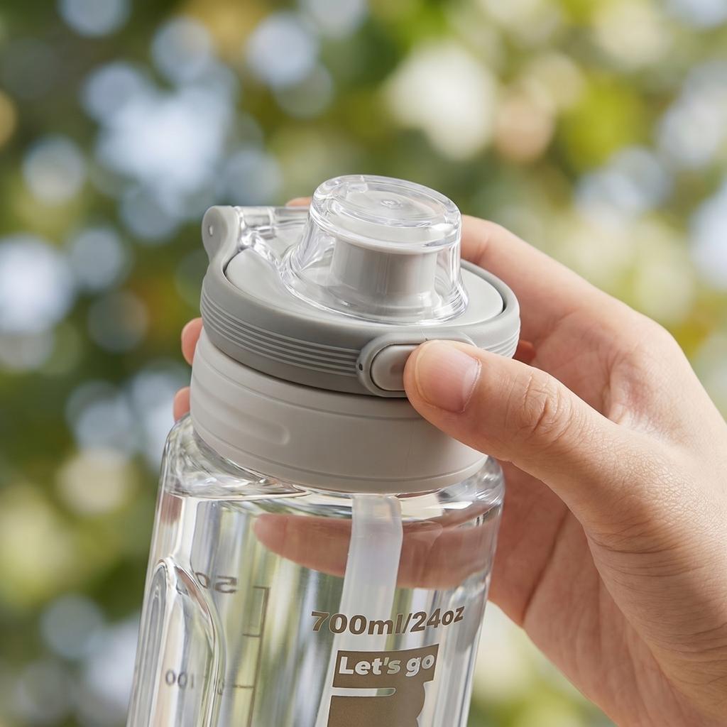 Portable Student Water Bottle 700ml 24oz Leak Proof Sports Water Bottle with Straw Durable Shatter Resistant Outdoor Fitness Water Bottle