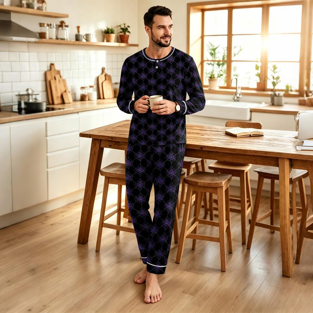 Men's Halloween Print Loose Fit Pajama Set for Casual Sleepwear