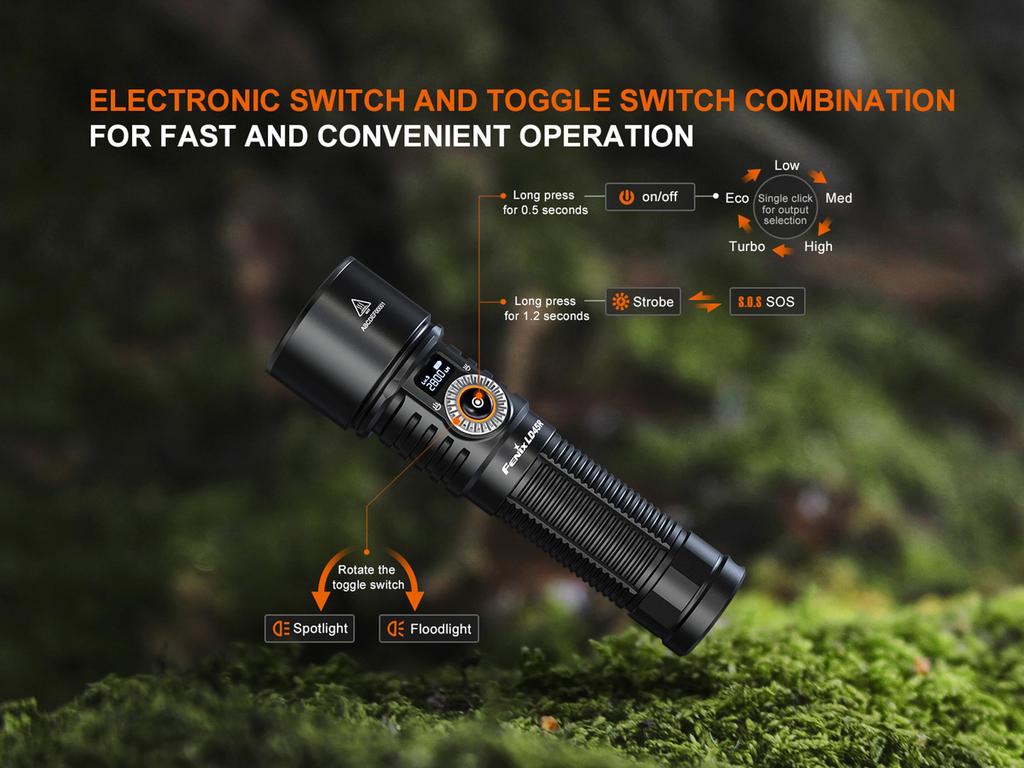 Fenix LD45R Rechargeable Electronic Focus Torch 2800 Lumens 480m Up to 65 Hours Advanced Electronic Focus System with Rotary Focus Control OLED