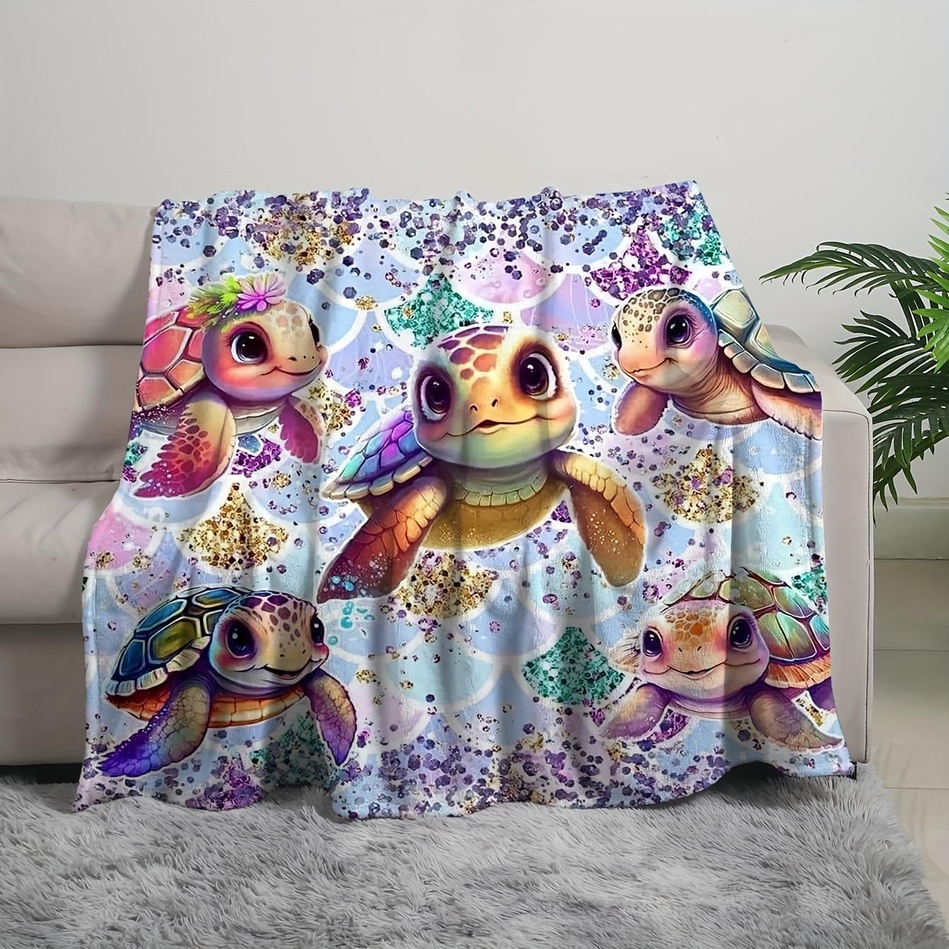 

1pc digital printed flannel blanket Cute Turtle splicing elements Soft and warm perfect gift blanket Novelty gift for family and friends 80x120cm