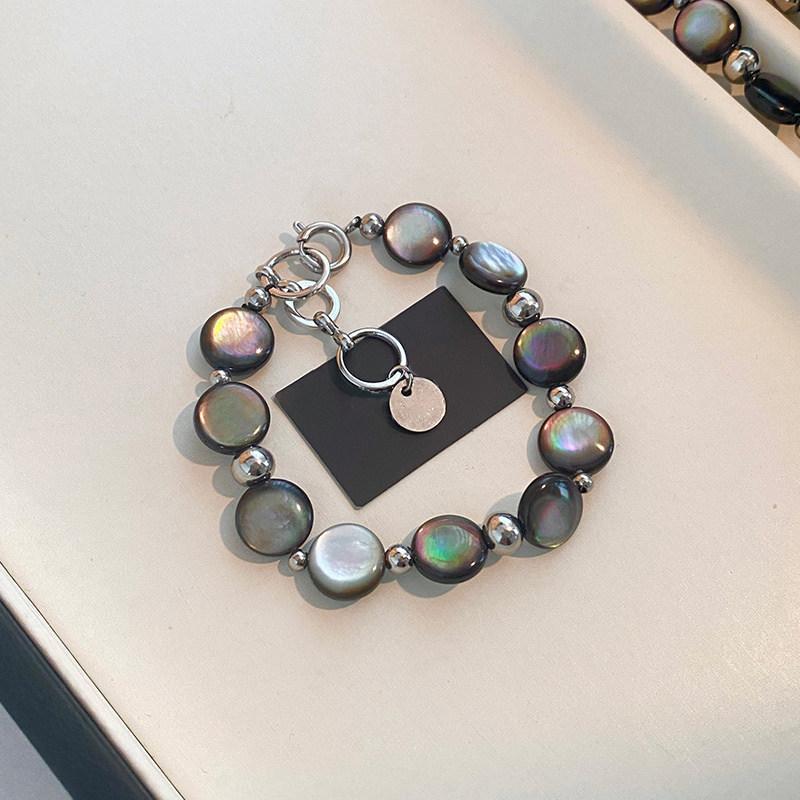 

Punk 10mm Black Round Natural Shell Copper Beads Beaded Necklace For Women Waterproof Stainless Steel Chain Strand Chokers