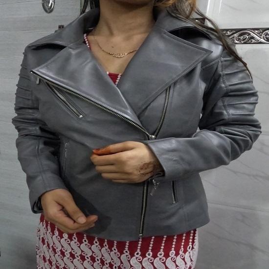 Noora Women's GREY Genuine Lambskin Leather Biker Jacket, Stylish Motorcycle Slim fit Leather Jacket, Clubbing Jacket for Movie Date, Gift Fr Winter
