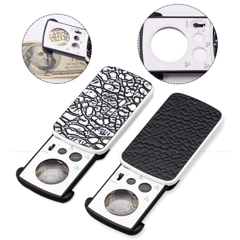30X 60X 90X Jewelers Eye Loupe Small Portable Magnifier with Led & UV Light for Diamonds Gems Coins Stamp