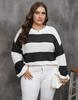 Top Women's Woven Sweater European and American Large Size Women's Clothing Style Contrast Color Striped Intercolor Pullover Sweater 200778