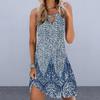 O-Neck Sleeveless Front Hollow Summer Dress A-Line Loose Hem Bohemia Retro Printing Women Mini Dress