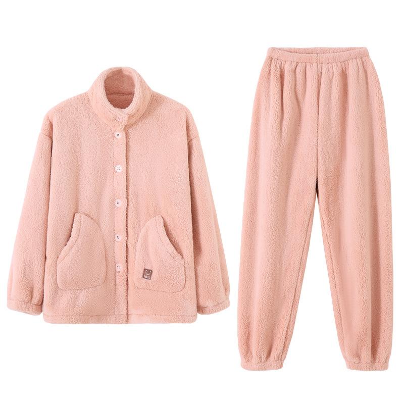 Pajamas Women'S Winter Coral Fleece Women'S Fleece Thickened Warm Autumn And Winter Women'S Flannel Loungewear Set