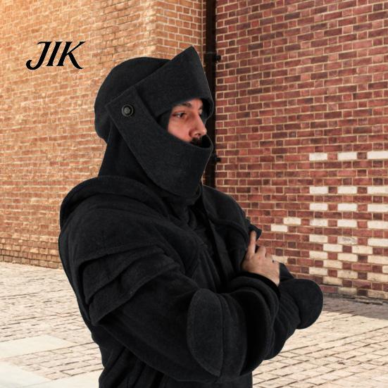 Hoodie Solid Color Front Pocket Pullover Medieval Style Face Cover Hooded Men Sweatshirt Halloween Clothing