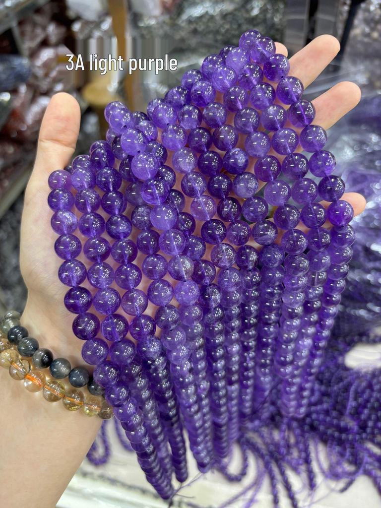 Urugwajskie lawendowe ametystowe okrągłe koraliki - naturalne kamienne akcesoria do biżuterii DIY