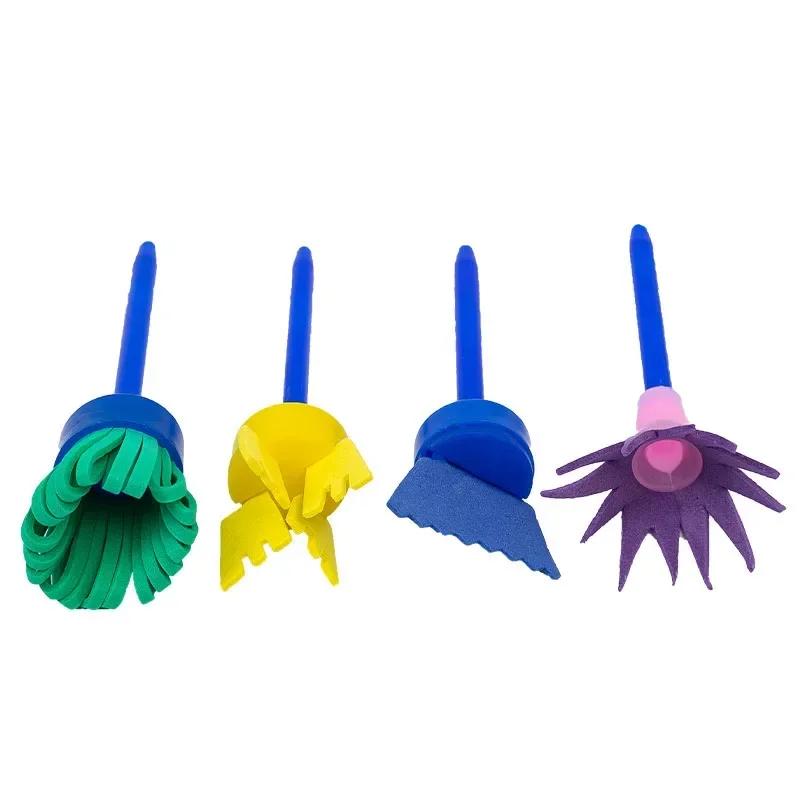 Children DIY Graffiti Sponge Brush Set Drawing Toys Broom Shaped Seal Sponge Brush Art Brush Enlightenment Puzzle Gift Kids Toys