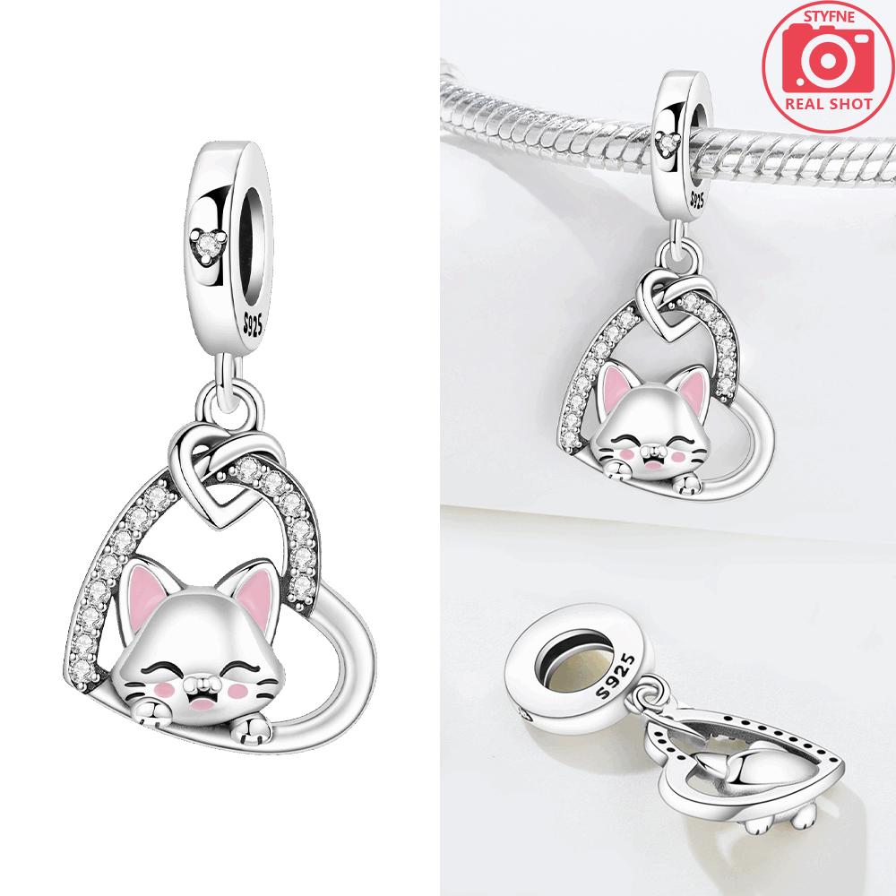 Original Charms Copper Animal Pendants Cat Dog Heart Embracing Mother Child Cats Beads Fit Bracelet Women Diy Valentine Gift