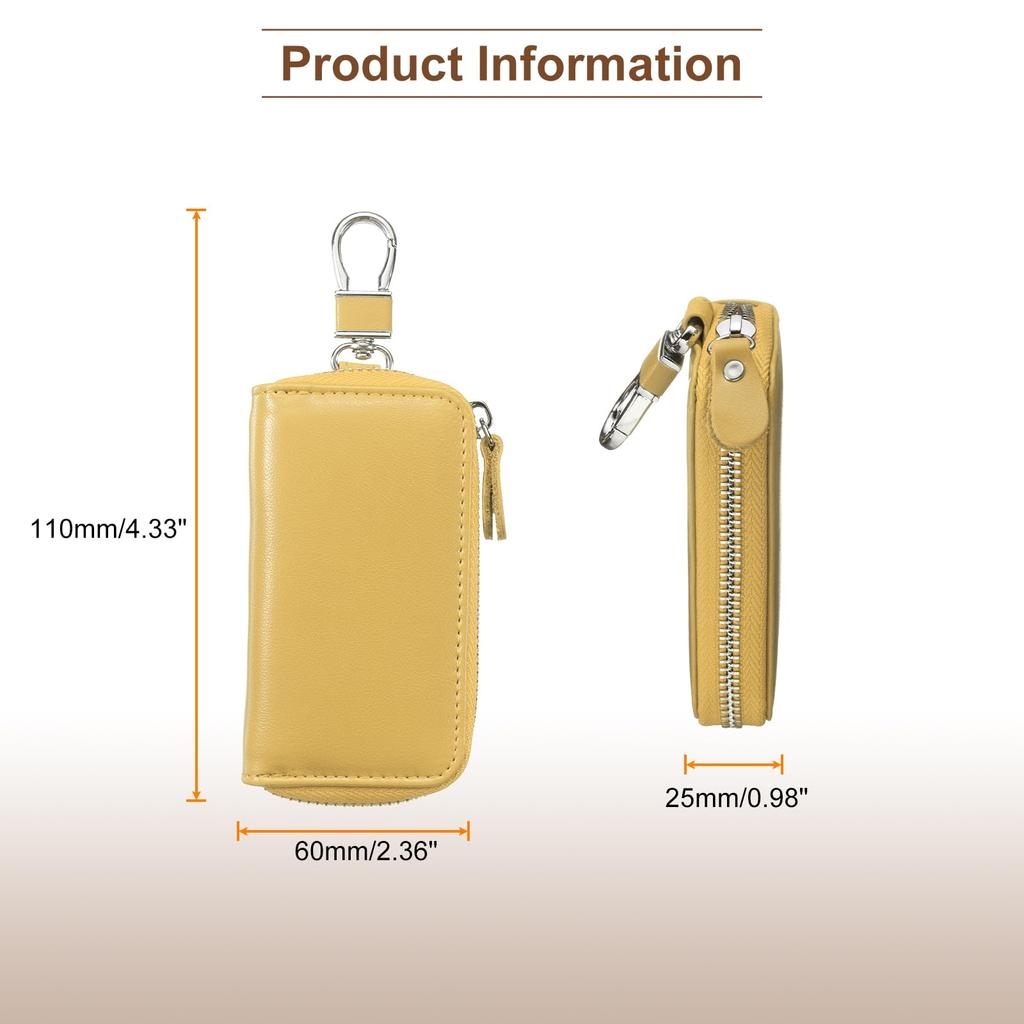 Echtleder Schlüsselanhänger Autoschlüssel Münzbeutel mit 6 Metallschlüsselringen Reißverschluss Gelb [uxcell] 2 Stück Tasche, Etui, Geldbörse, Haken, Tasche, Herren & Damen,