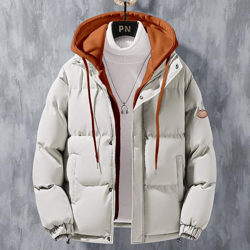Fake Two-piece Cotton-padded Coat for Men's Winter New Thickened Hooded Couple Velvet Cotton-padded Jacket Trendy Bread Jacket for Men