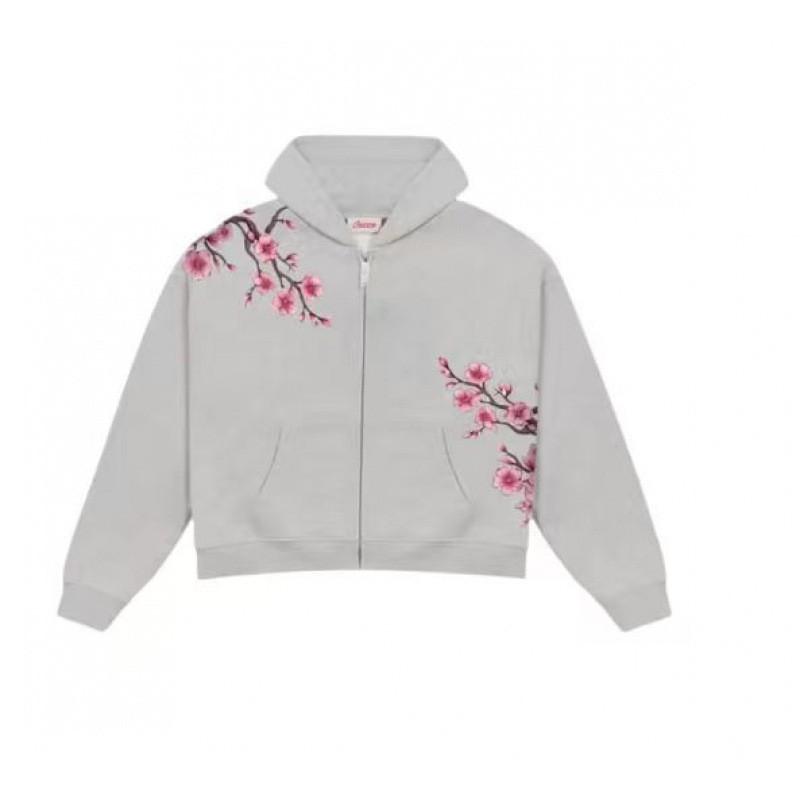 Unisex Streetwear Hooded Zip-Up Sweatshirt With 3D Floral Print Loose Fit Long Sleeve Pullover