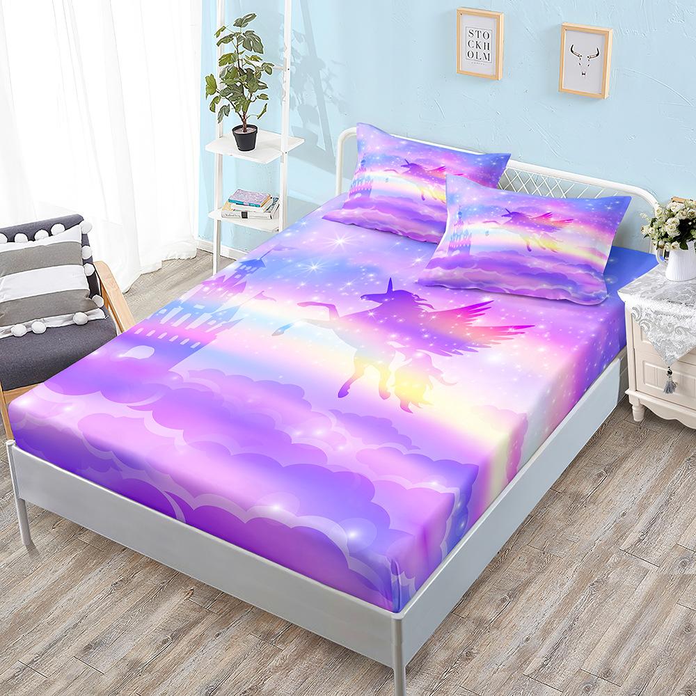 

Cartoon Unicorn Mattress Kit, Mattress Three-Piece Set, Bedspread, Pillowcase, Mattress Protective Cover. Sheet (100cm * 190cm * 40cm) 2pcs