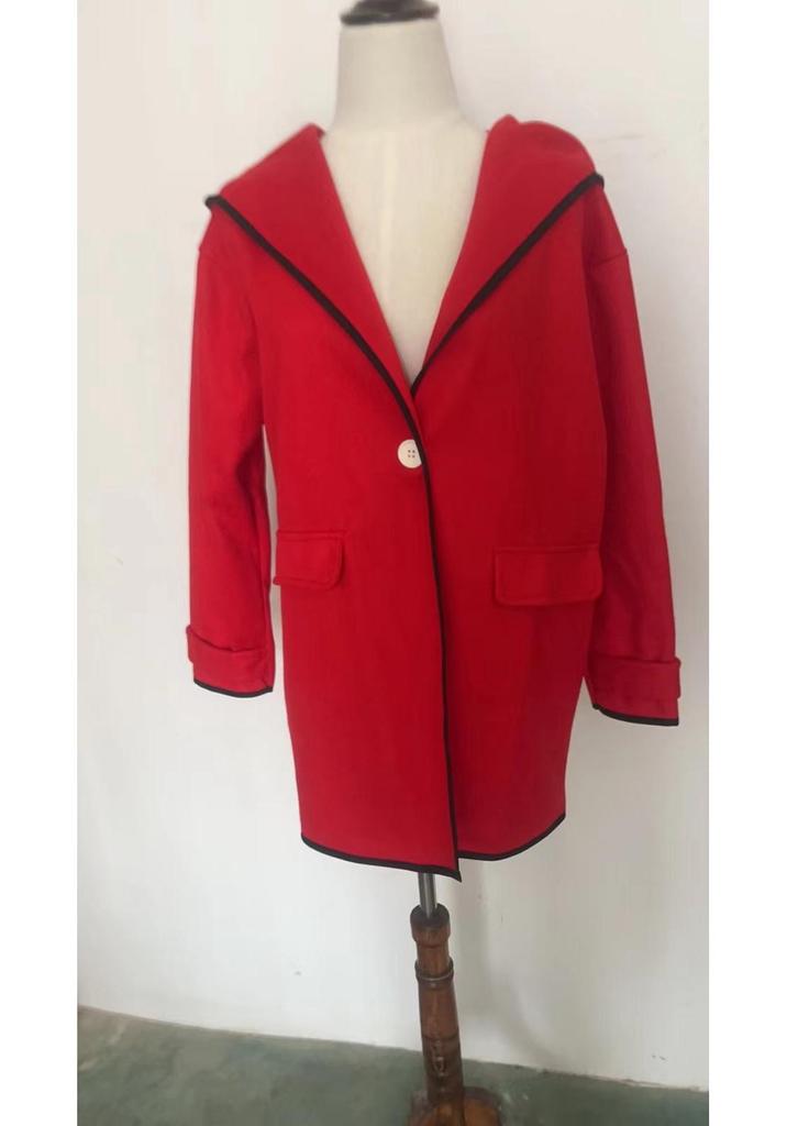 European & American Women's Fall/Winter Multi-color Woolen Hooded Coat
