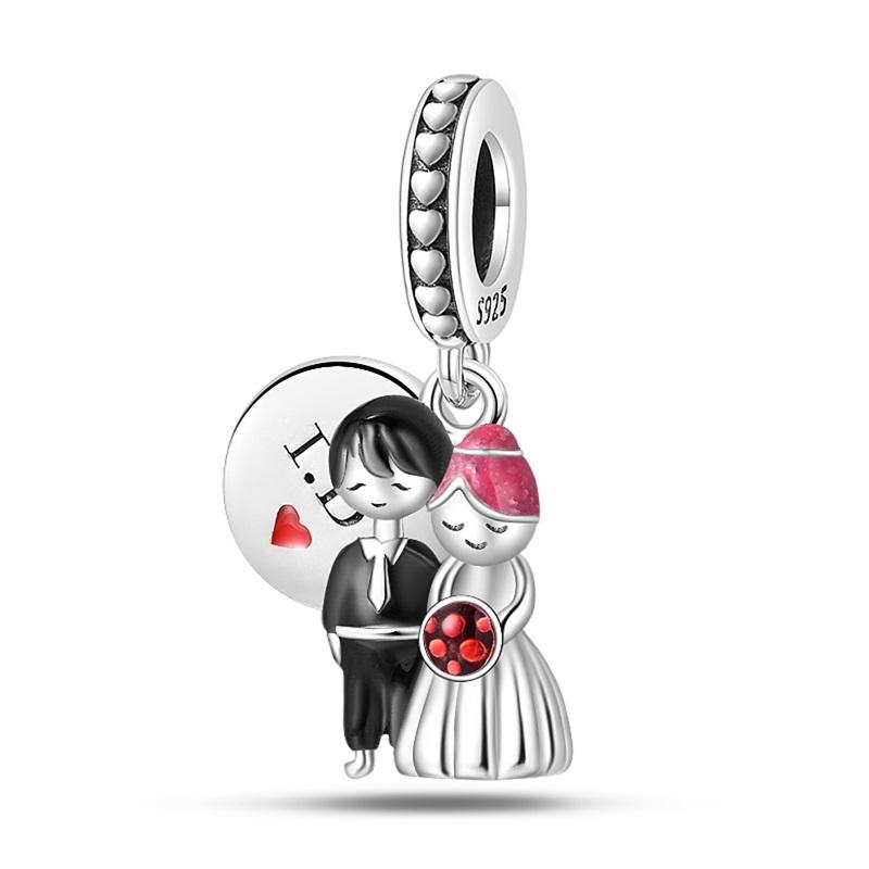 Copper Couple Character Pendant Fit Pandach Original Diy Bracelets Charm Beads Anniversary Birthday Gift Luxury Fine Jewelry