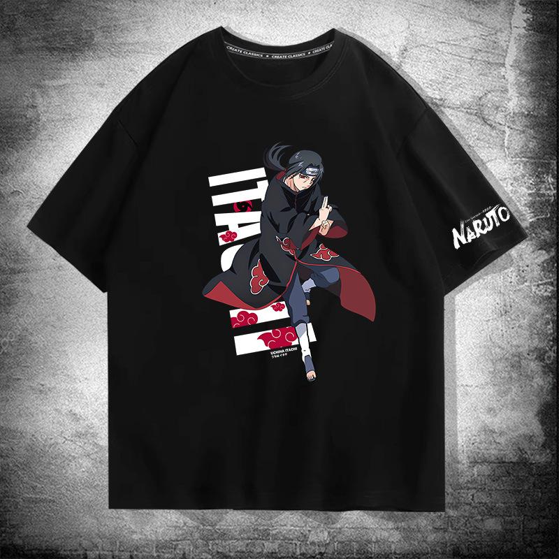 Naruto surrounding ferret god anime print cotton short-sleeved T-shirt men's summer loose shoulder half-sleeved top
