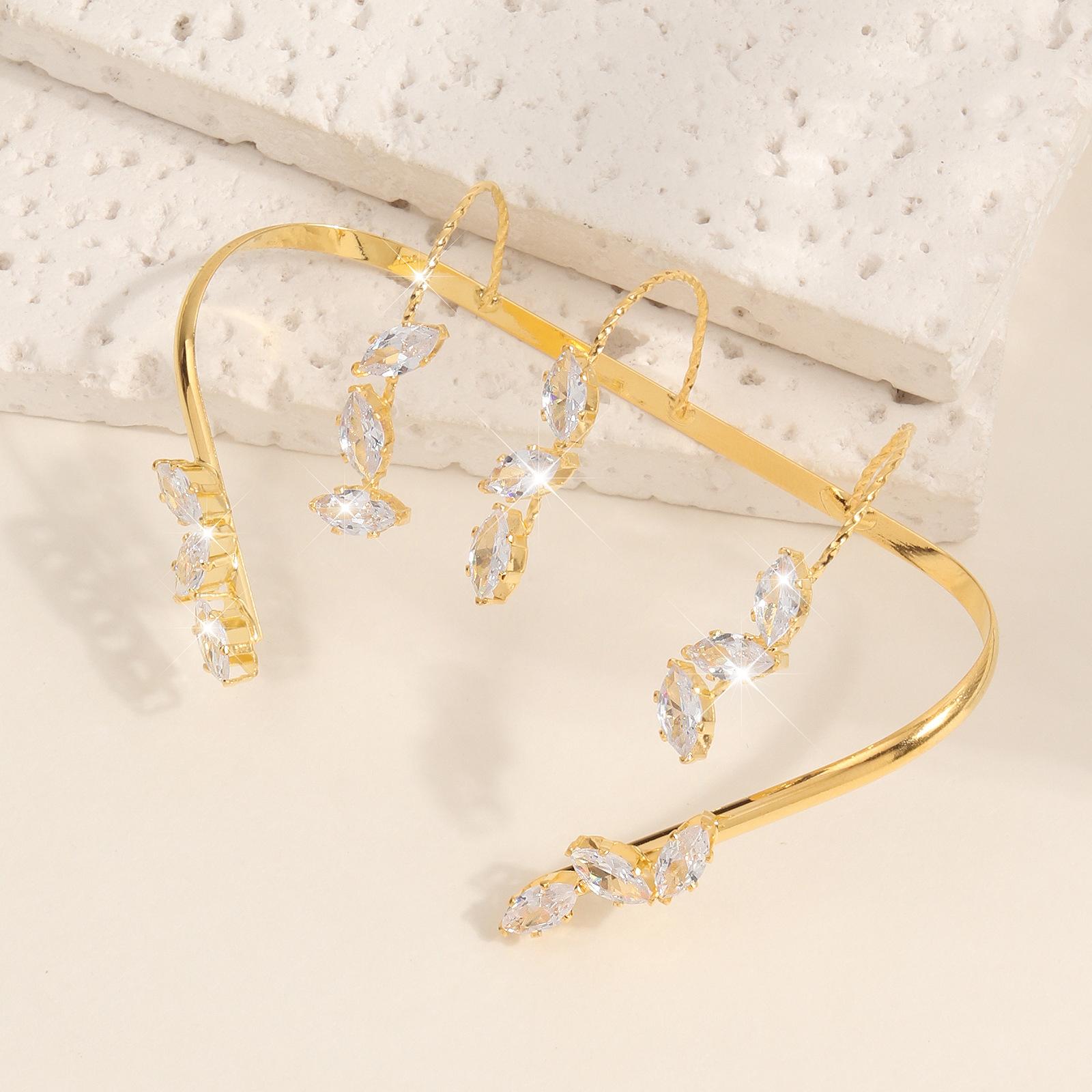 

Модні ювелірні вироби з відкритим браслетом із листочками циркону для жінок, подарунок на вечірку, блискучий алмаз, регульовані ручні аксесуари золотий