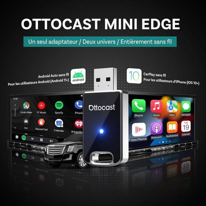 OTTOCAST Adaptateur Carplay Sans Fil 2-en-1 Mini Edge, Compatible iOS 10+ & Android 11+, Connexion Fluide pour Voitures…