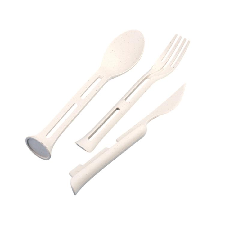 

3Pcs Wheat Straw Cutter Fork Spoon Travel Portable Cutlery Set Detachable Cutlery Travel Tableware Picnic Dinnerware білий
