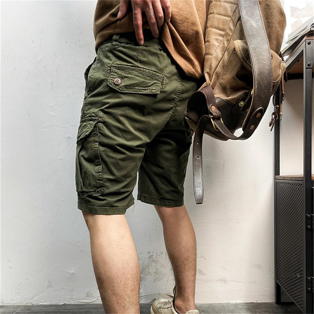 Men's Cargo Half Shorts With Draw String Short Pants Summer Baggy Elastic Waist