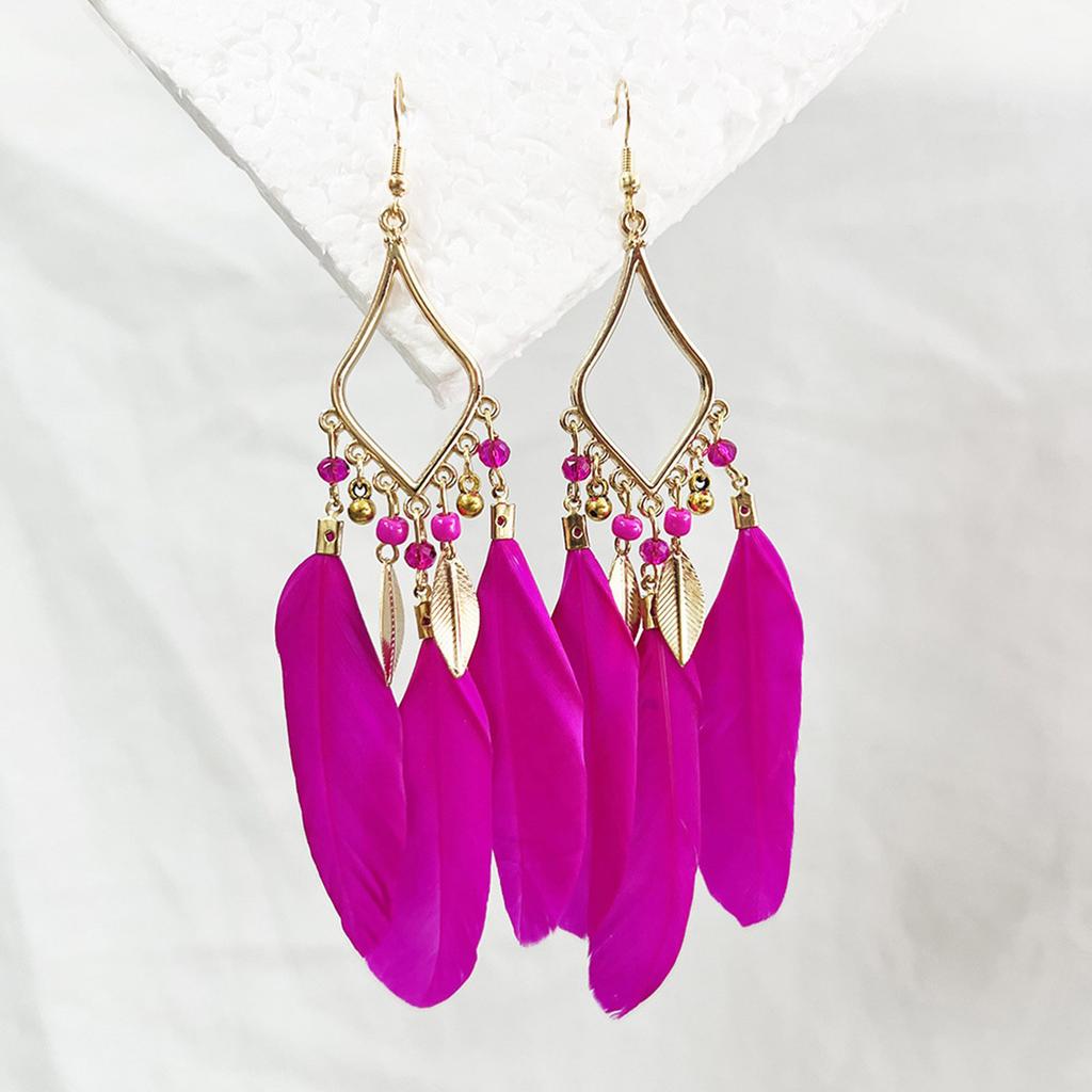 Bohemian Feather Tassel Drop Earrings Lightweight Hypoallergenic Handmade Feather Ear Drops Jewelry For Women