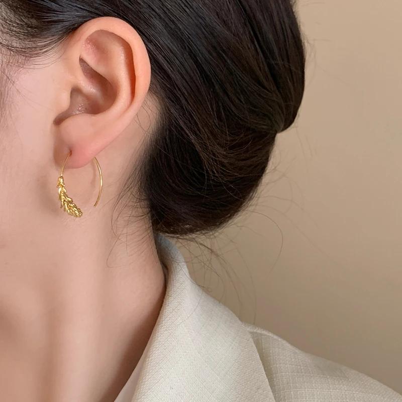 PONYKISS  Sterling Silver Trendy Wheat Ear Stud Earrings for Women Minimalist Plant Fine  Light Luxury Accessories