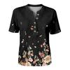 Women Short Sleeve Henley Neck Button Shirt Floral Print Linen Cotton Blend Casual Blouse Lightweight Summer Top