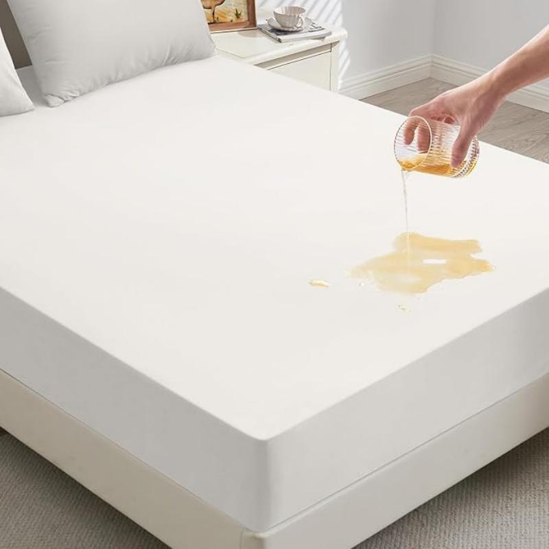 High Quality Fitted Sheet 100% Waterproof Microfiber Soft Touch Deep Pocket 25cm Wrinkle Free Anti-Slip Solid Color Twin/Full/Queen/King